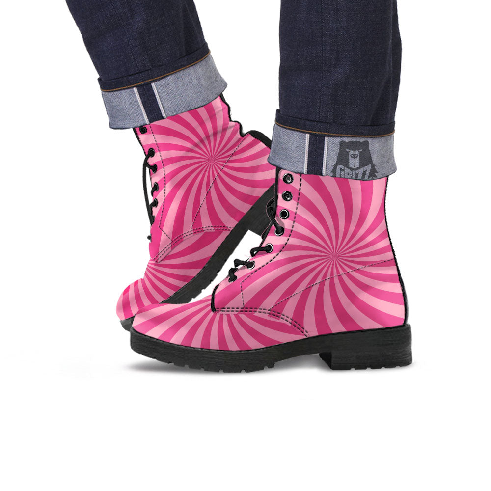 Psychedelic Swirl Pink Print Leather Boots-grizzshop