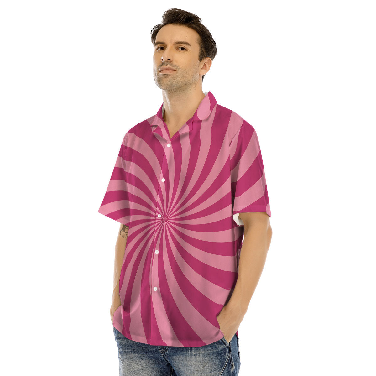Psychedelic Swirl Pink Print Men's Hawaiian Shirt-grizzshop