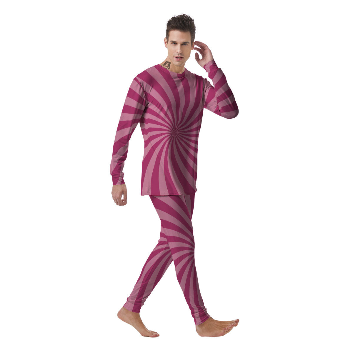 Psychedelic Swirl Pink Print Men's Pajamas-grizzshop