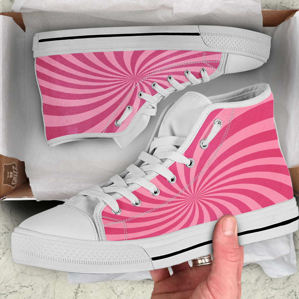 Psychedelic Swirl Pink Print White High Top Shoes-grizzshop