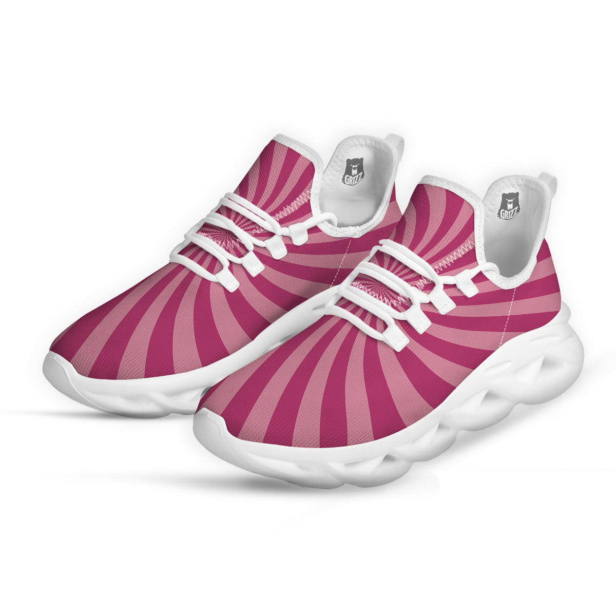 Psychedelic Swirl Pink Print White Running Shoes-grizzshop