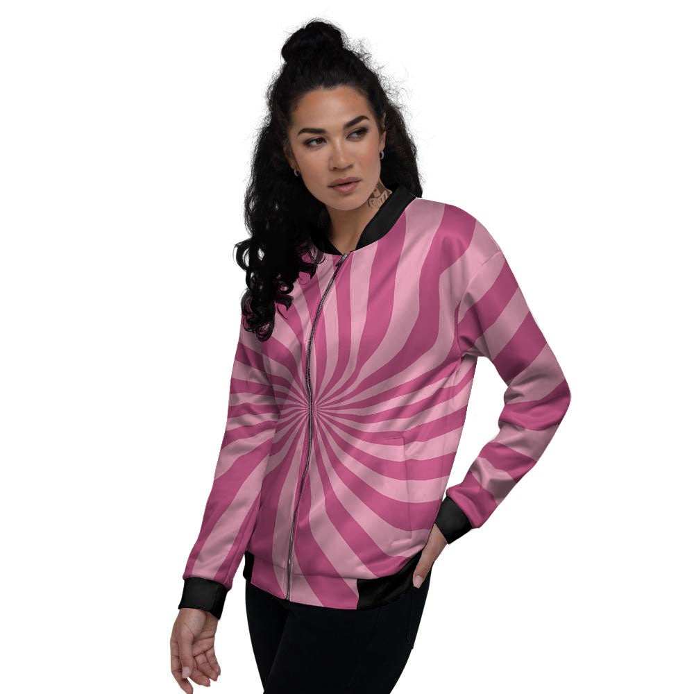 Psychedelic Swirl Pink Print Women's Bomber Jacket-grizzshop