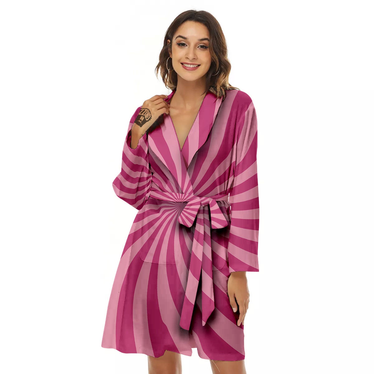 Psychedelic Swirl Pink Print Women's Robe-grizzshop