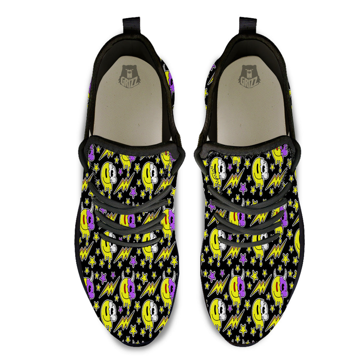 Psychedelic Trippy Acid Emoji Print Pattern Black Athletic Shoes-grizzshop
