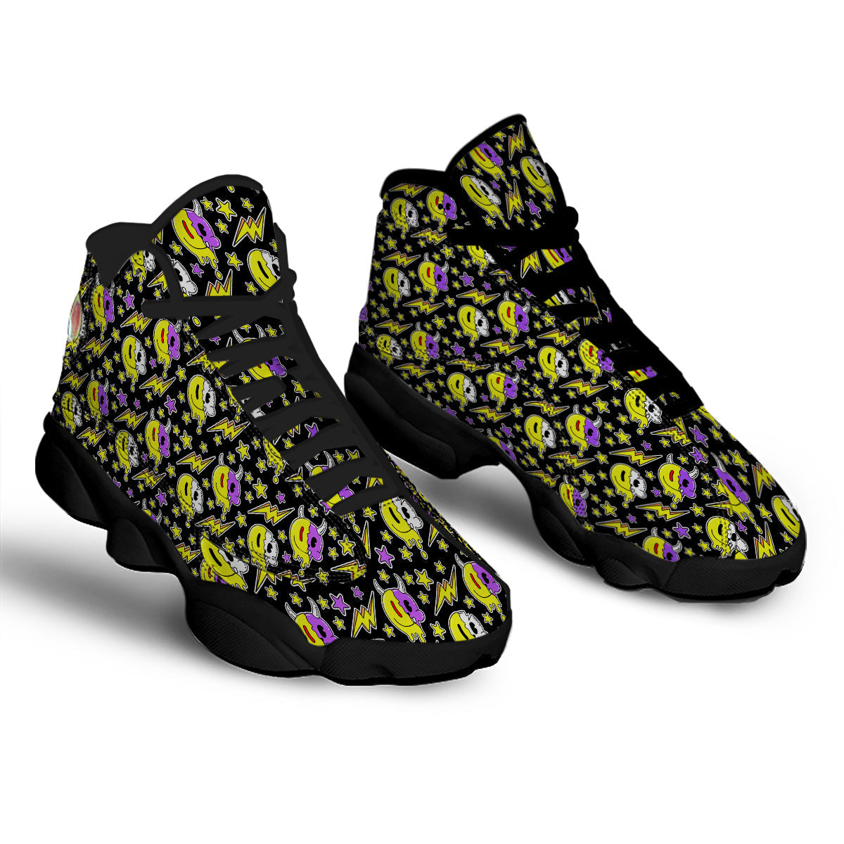 Psychedelic Trippy Acid Emoji Print Pattern Black Basketball Shoes-grizzshop