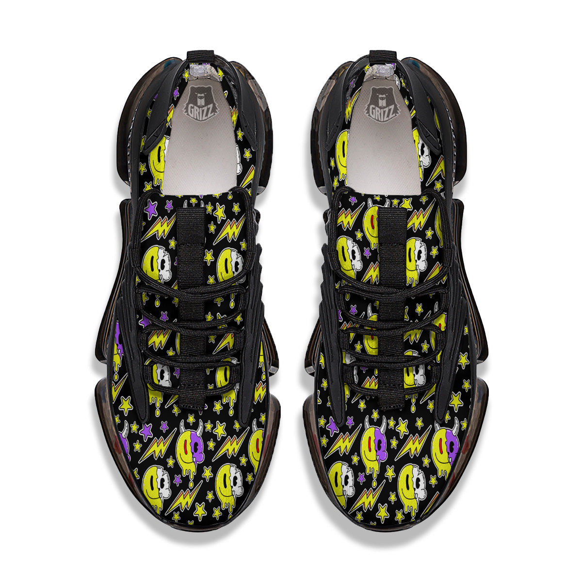 Psychedelic Trippy Acid Emoji Print Pattern Black Gym Shoes-grizzshop