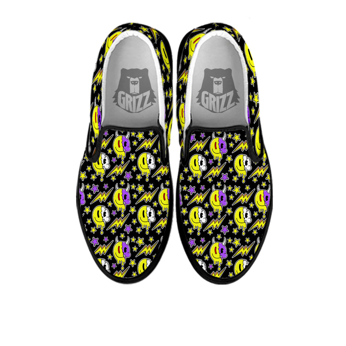 Psychedelic Trippy Acid Emoji Print Pattern Black Slip On Shoes-grizzshop