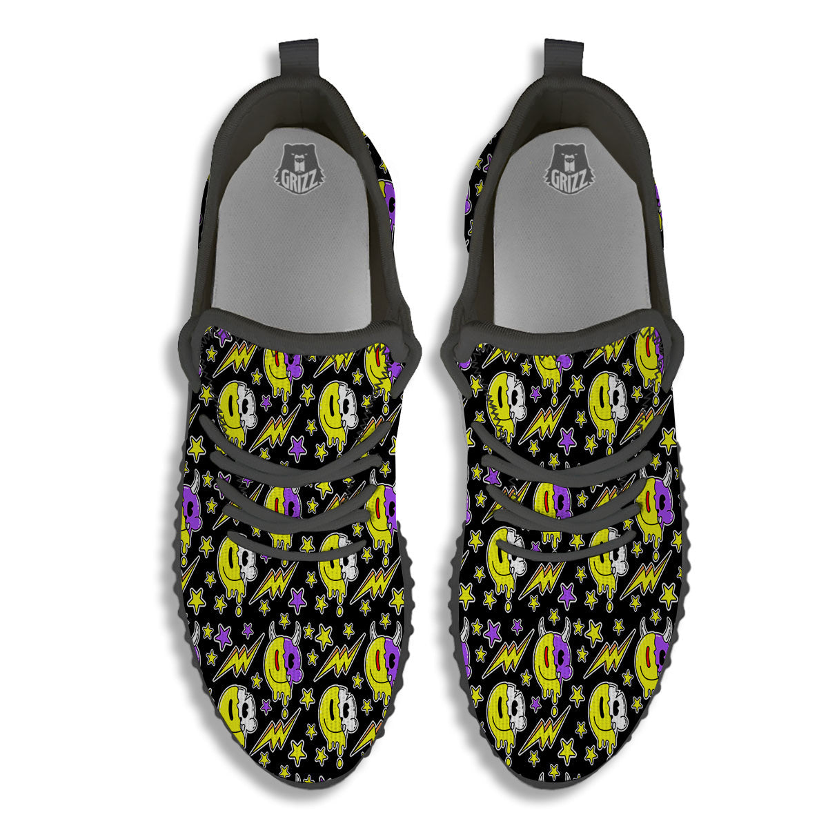 Psychedelic Trippy Acid Emoji Print Pattern Black Walking Shoes-grizzshop