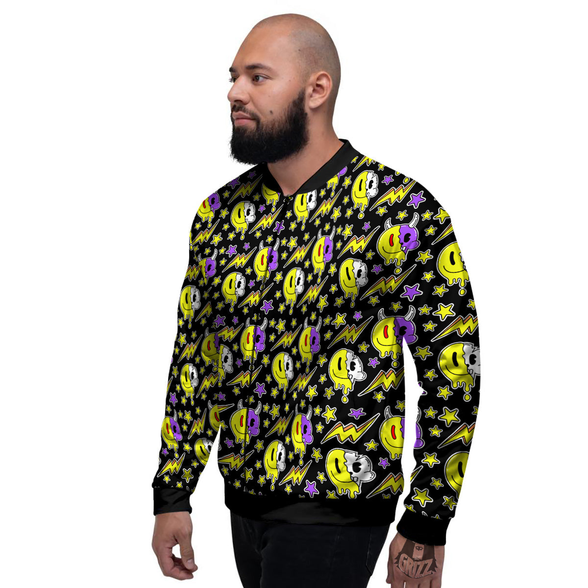 Psychedelic Trippy Acid Emoji Print Pattern Men's Bomber Jacket-grizzshop