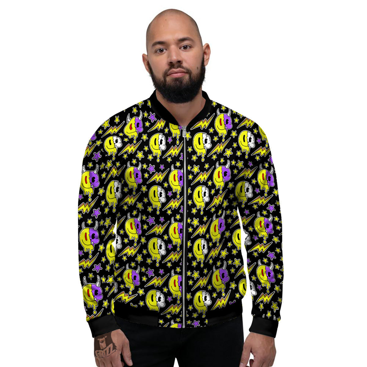 Psychedelic Trippy Acid Emoji Print Pattern Men's Bomber Jacket-grizzshop