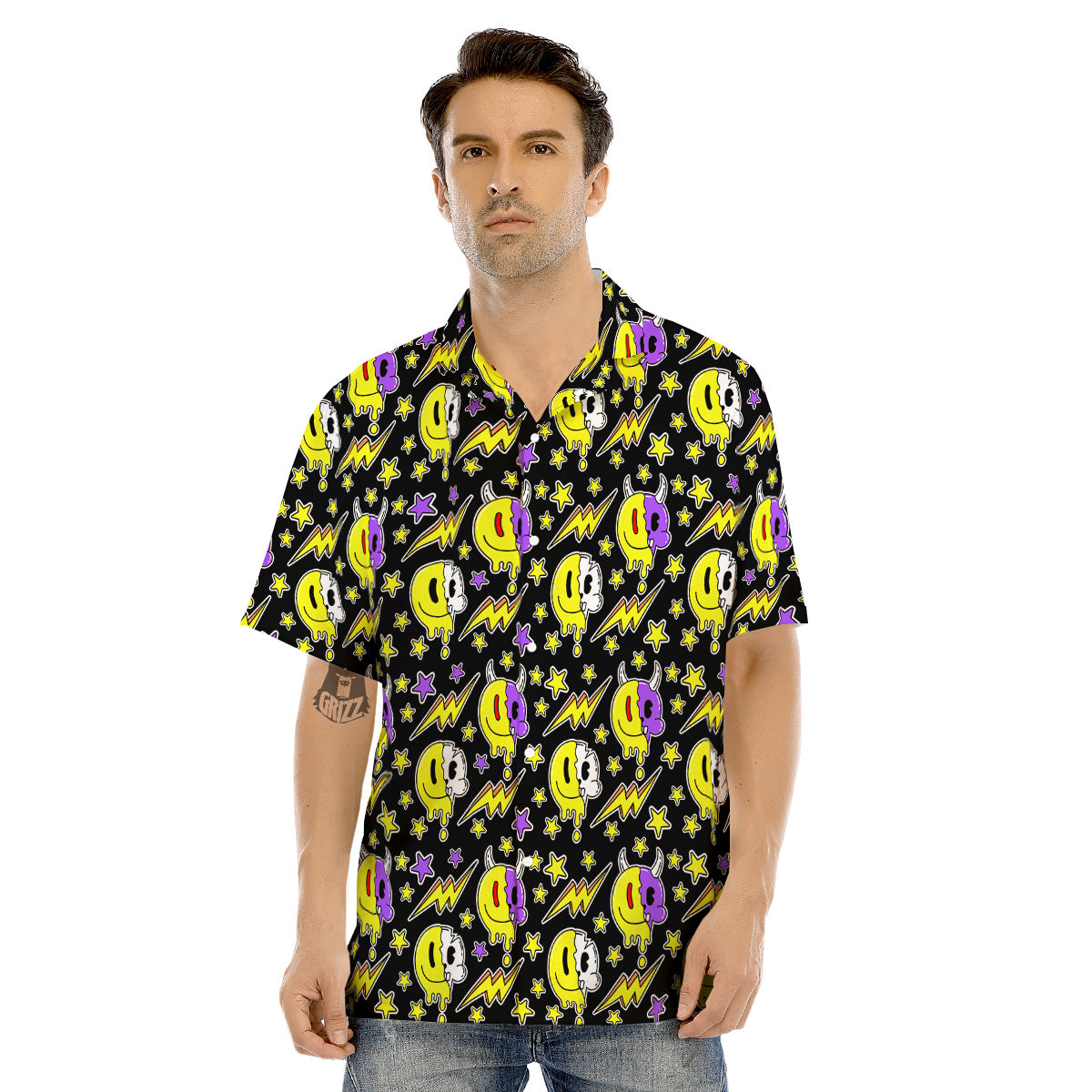 Psychedelic Trippy Acid Emoji Print Pattern Men's Hawaiian Shirt-grizzshop
