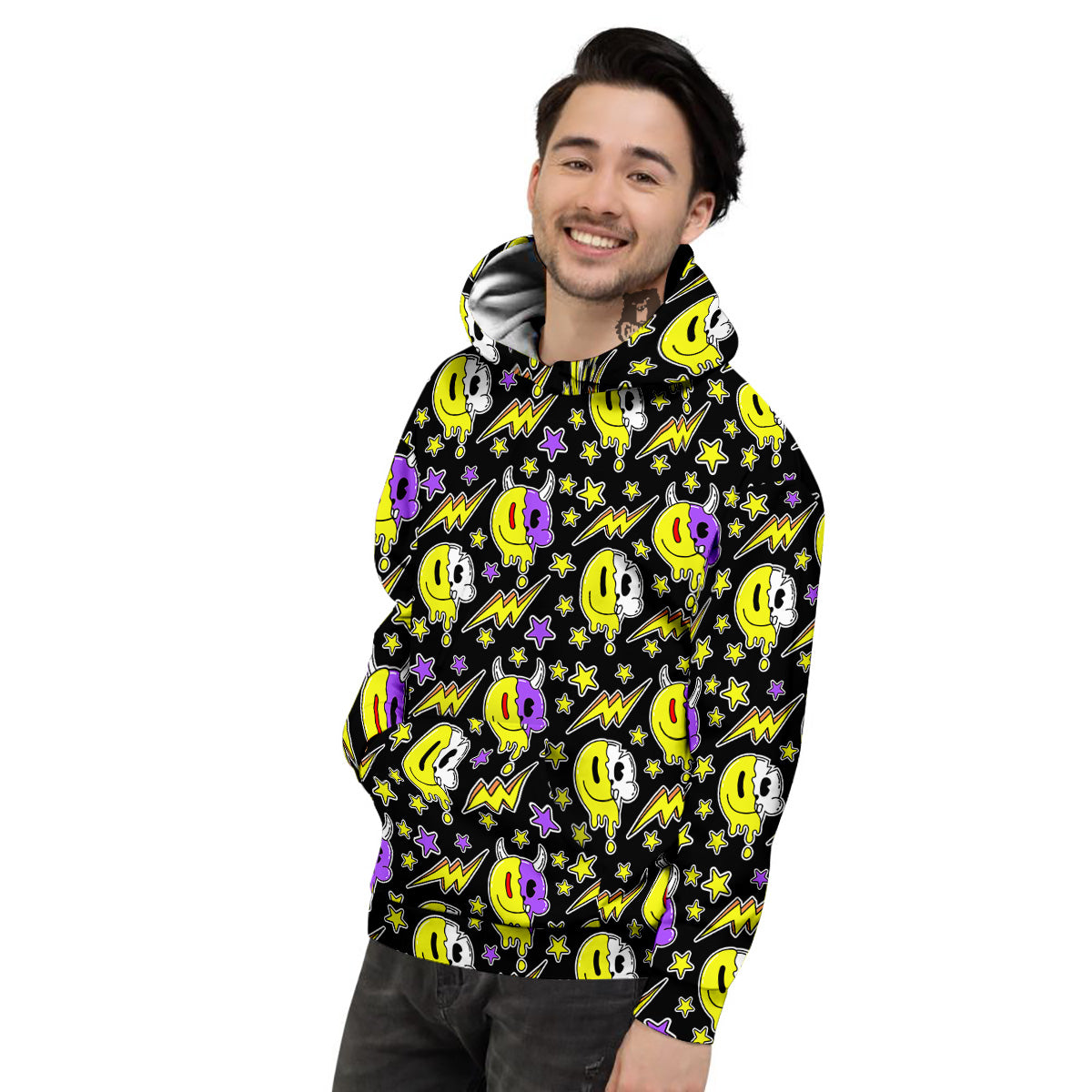 Psychedelic Trippy Acid Emoji Print Pattern Men's Hoodie-grizzshop
