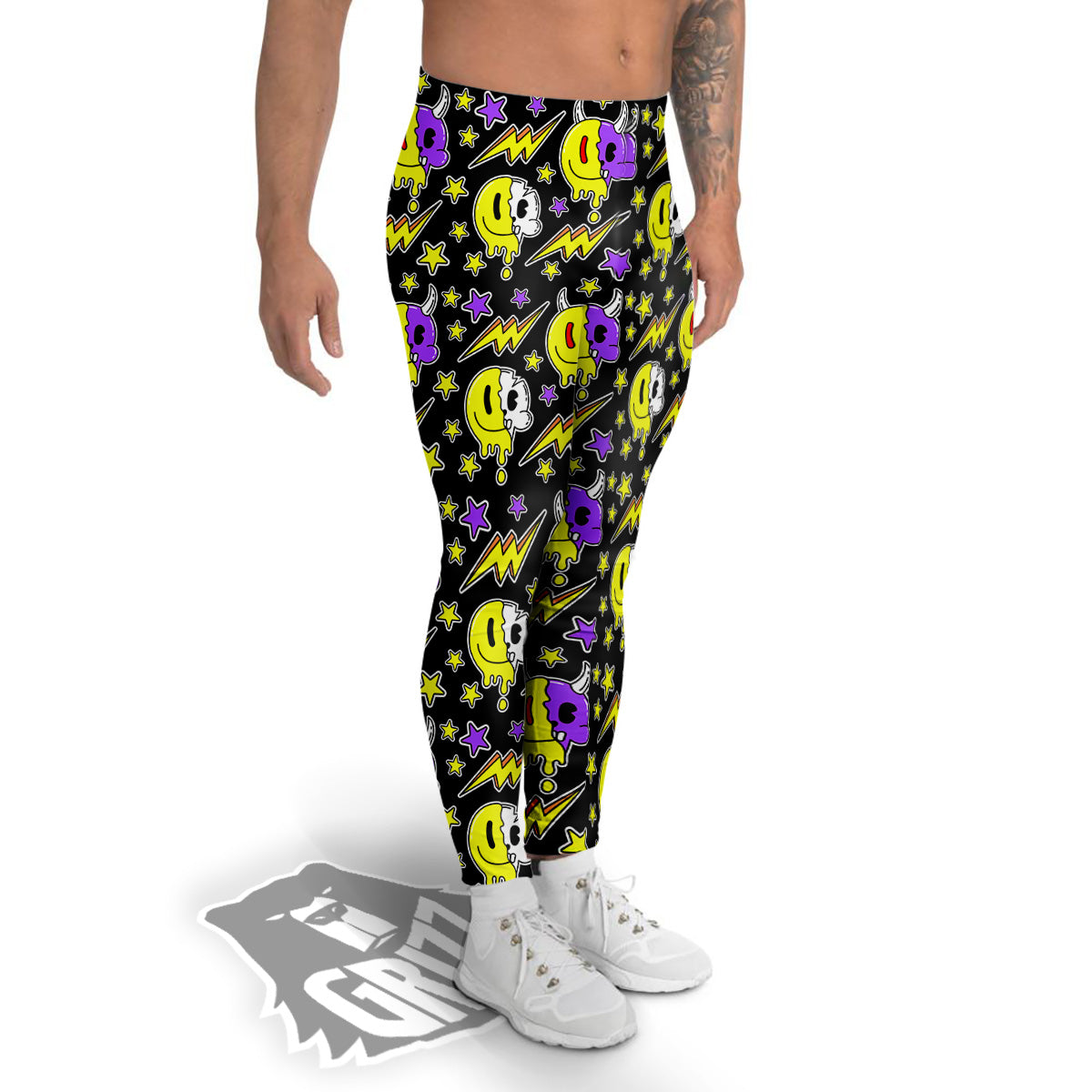 Psychedelic Trippy Acid Emoji Print Pattern Men's Leggings-grizzshop