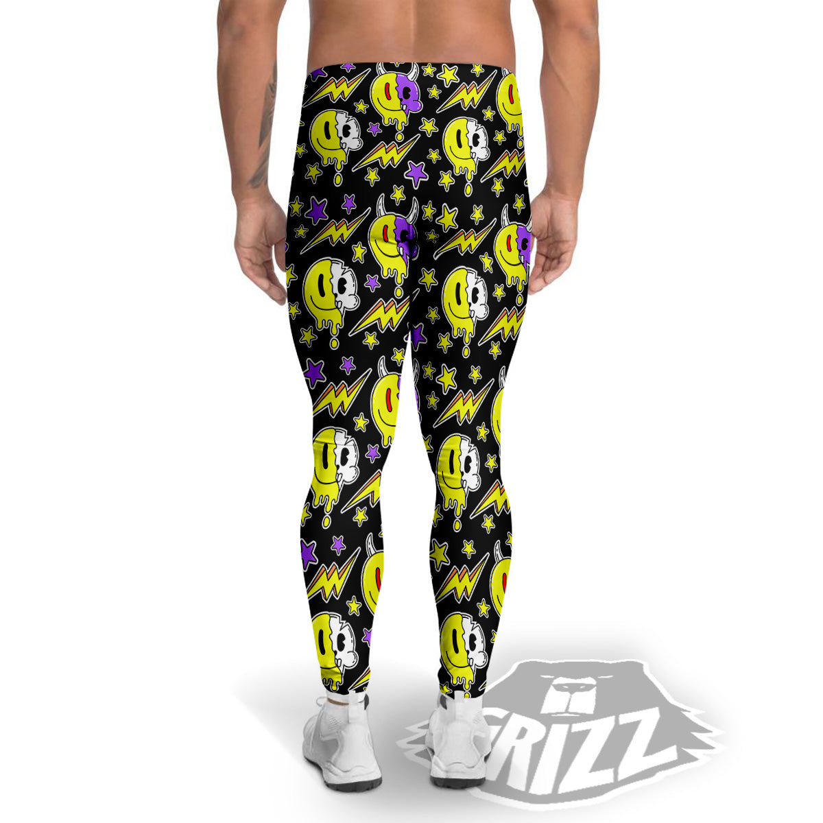 Psychedelic Trippy Acid Emoji Print Pattern Men's Leggings-grizzshop