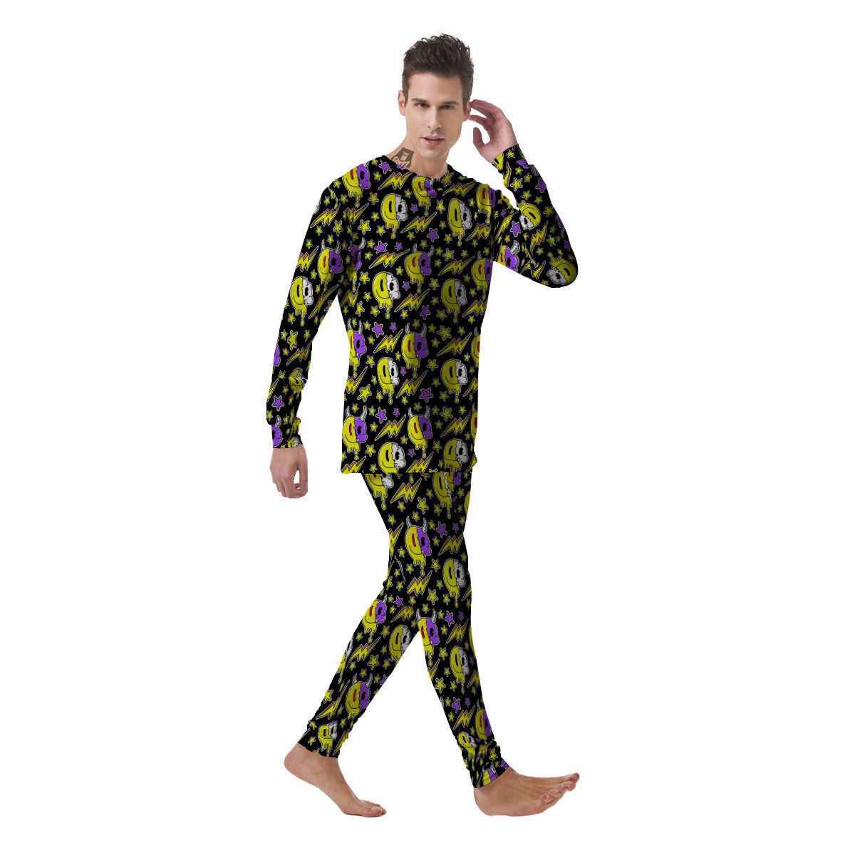 Psychedelic Trippy Acid Emoji Print Pattern Men's Pajamas-grizzshop