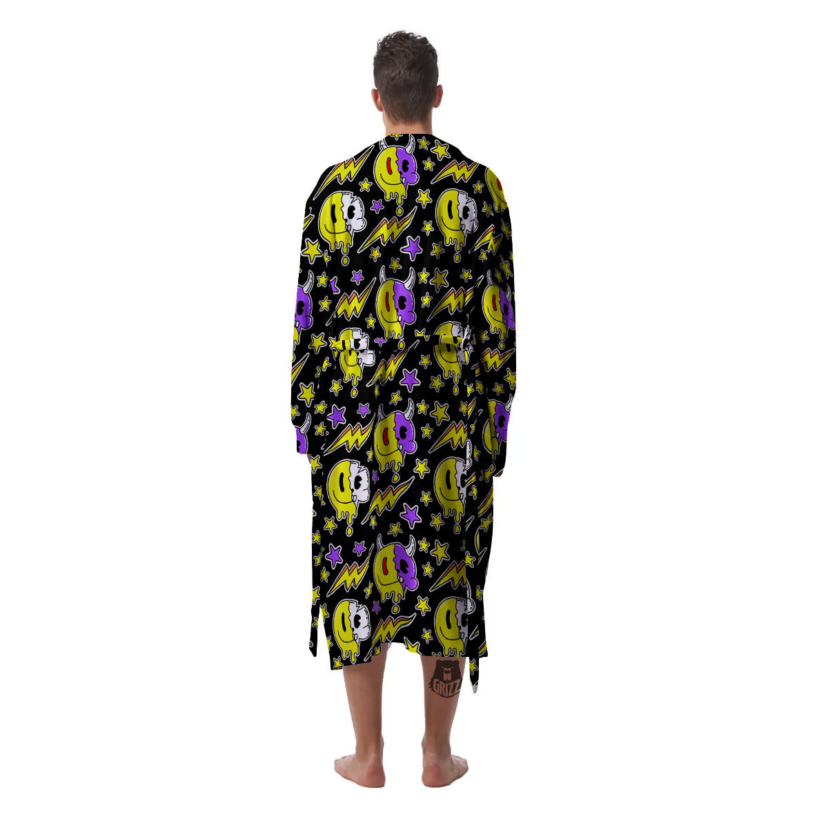 Psychedelic Trippy Acid Emoji Print Pattern Men's Robe-grizzshop