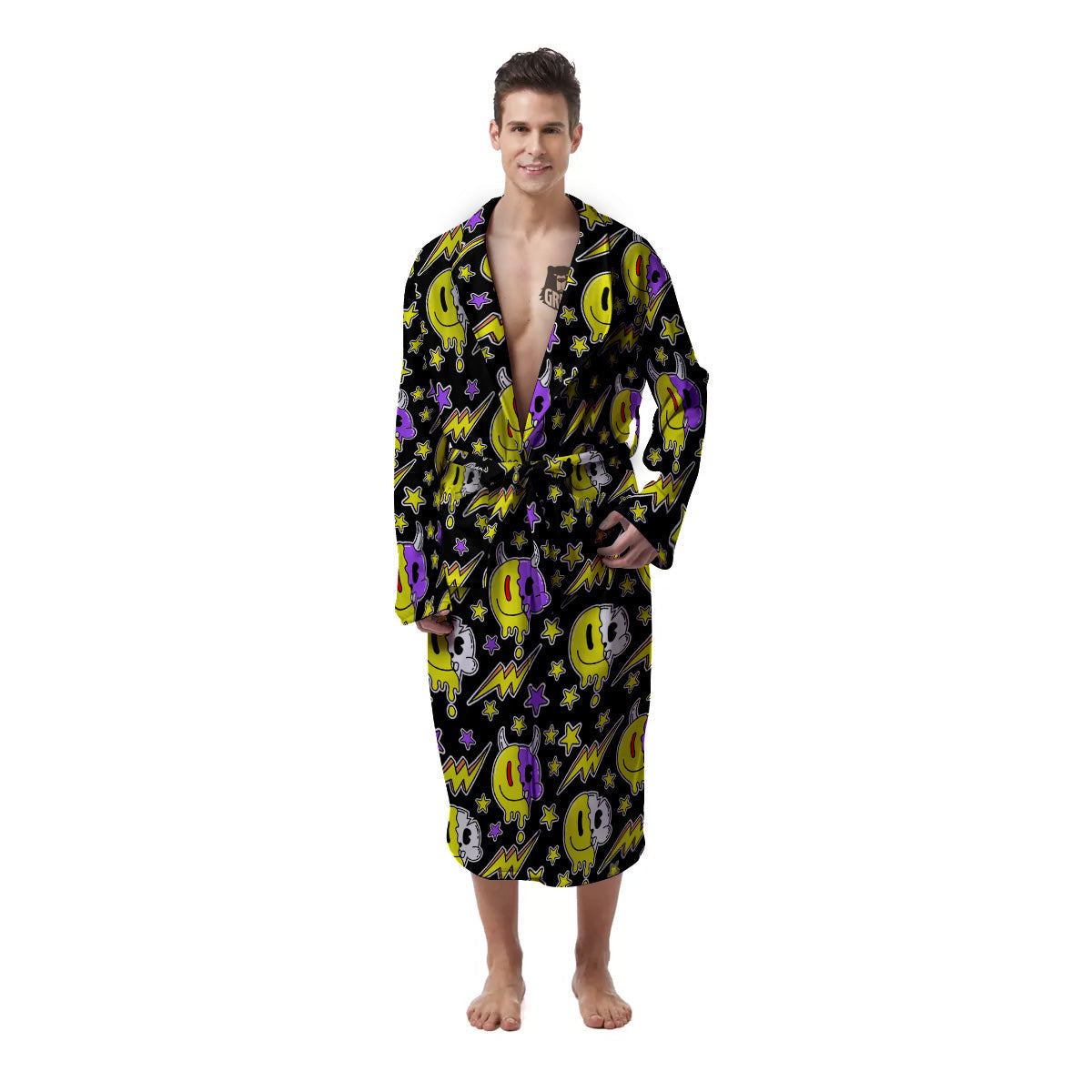 Psychedelic Trippy Acid Emoji Print Pattern Men's Robe-grizzshop