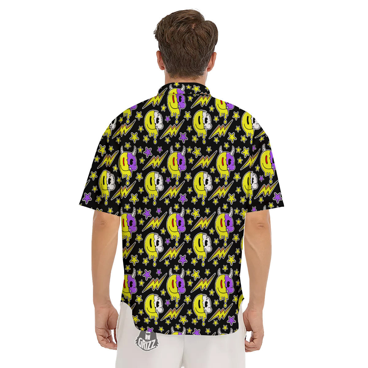 Psychedelic Trippy Acid Emoji Print Pattern Men's Short Sleeve Shirts-grizzshop