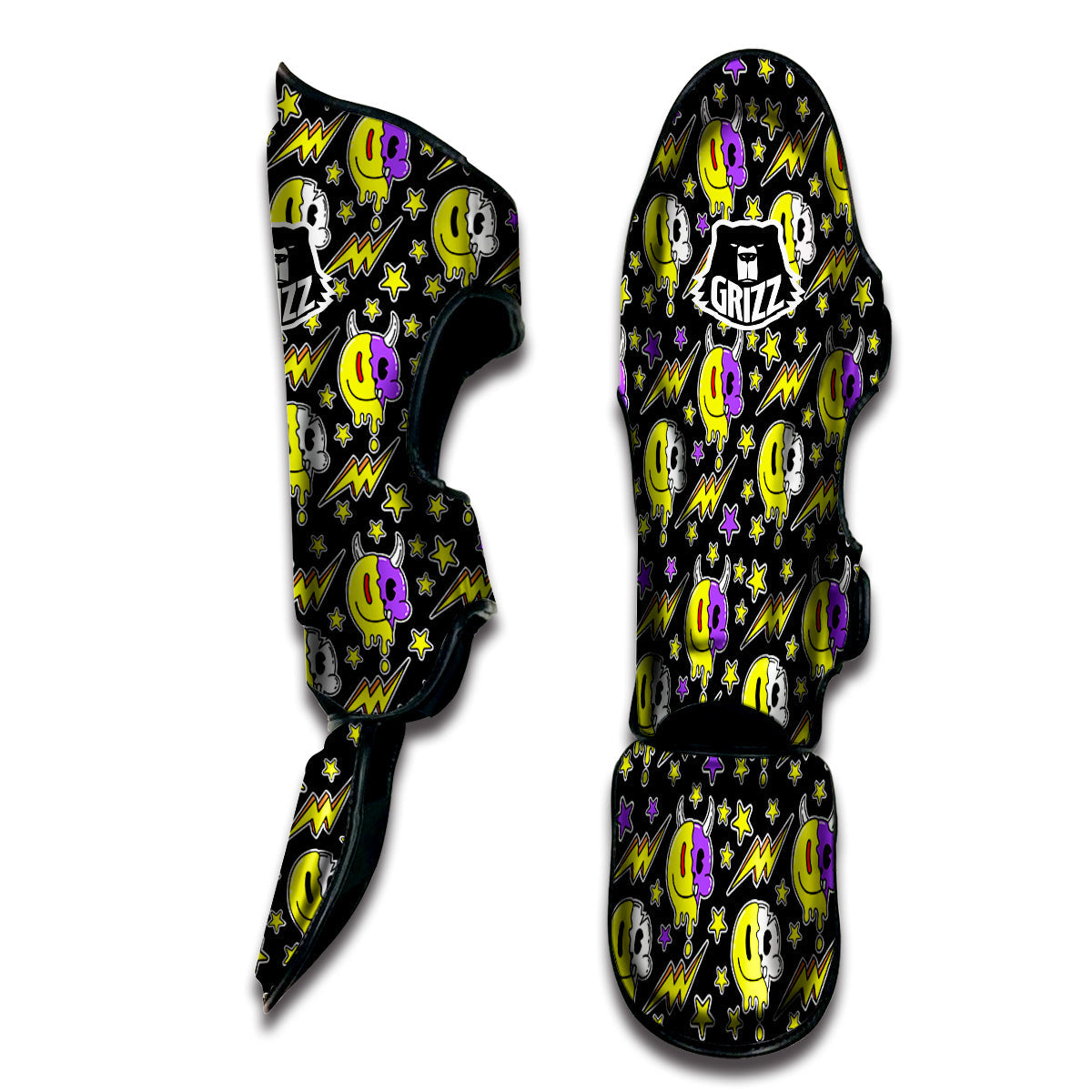 Psychedelic Trippy Acid Emoji Print Pattern Muay Thai Shin Guards-grizzshop