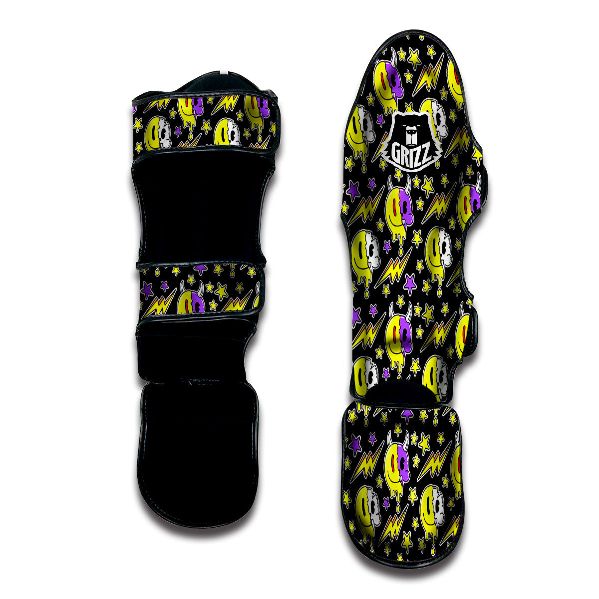 Psychedelic Trippy Acid Emoji Print Pattern Muay Thai Shin Guards-grizzshop
