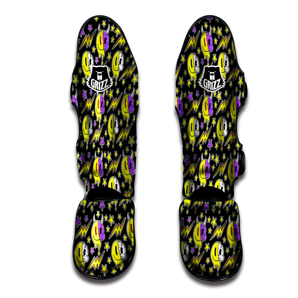 Psychedelic Trippy Acid Emoji Print Pattern Muay Thai Shin Guards-grizzshop