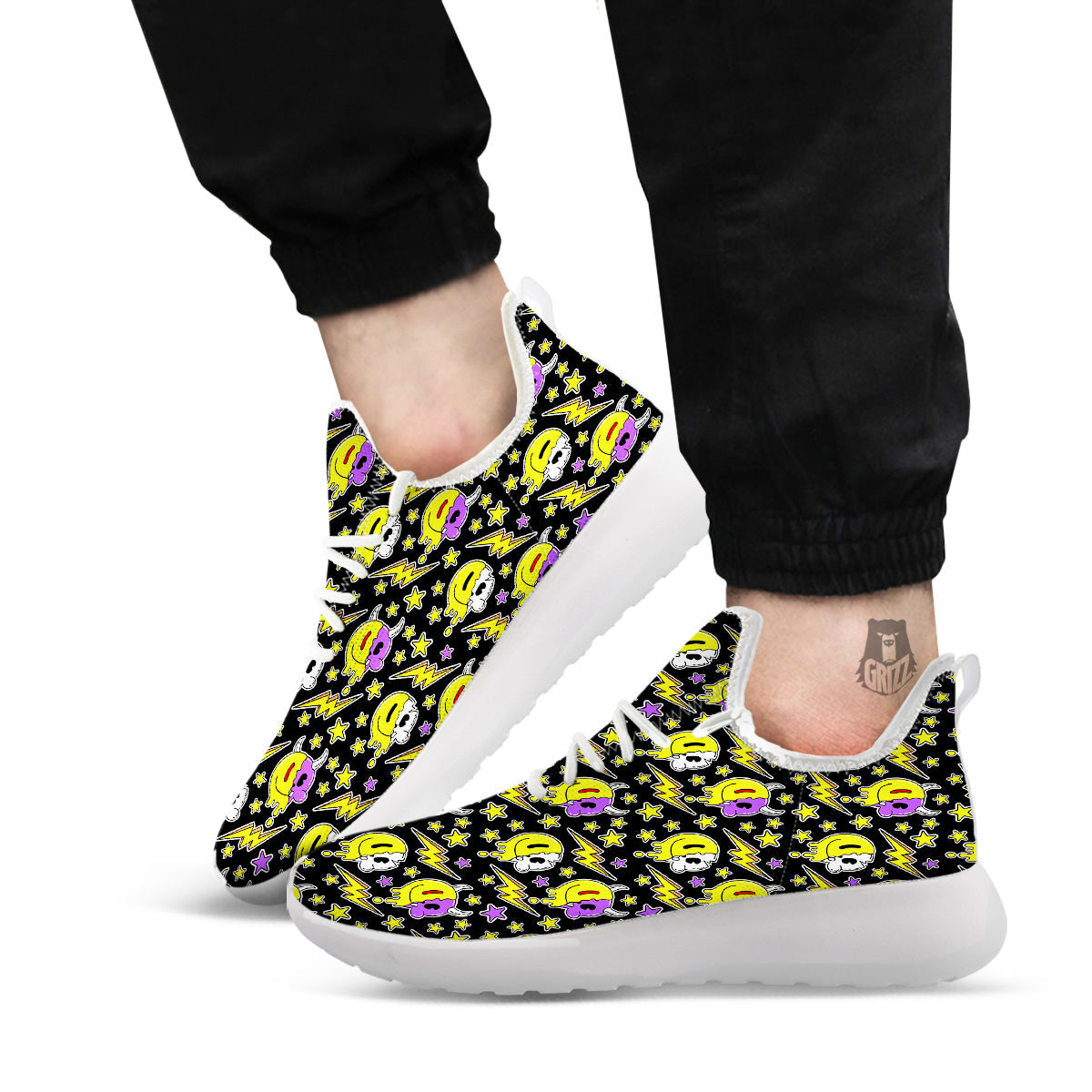 Psychedelic Trippy Acid Emoji Print Pattern White Athletic Shoes-grizzshop