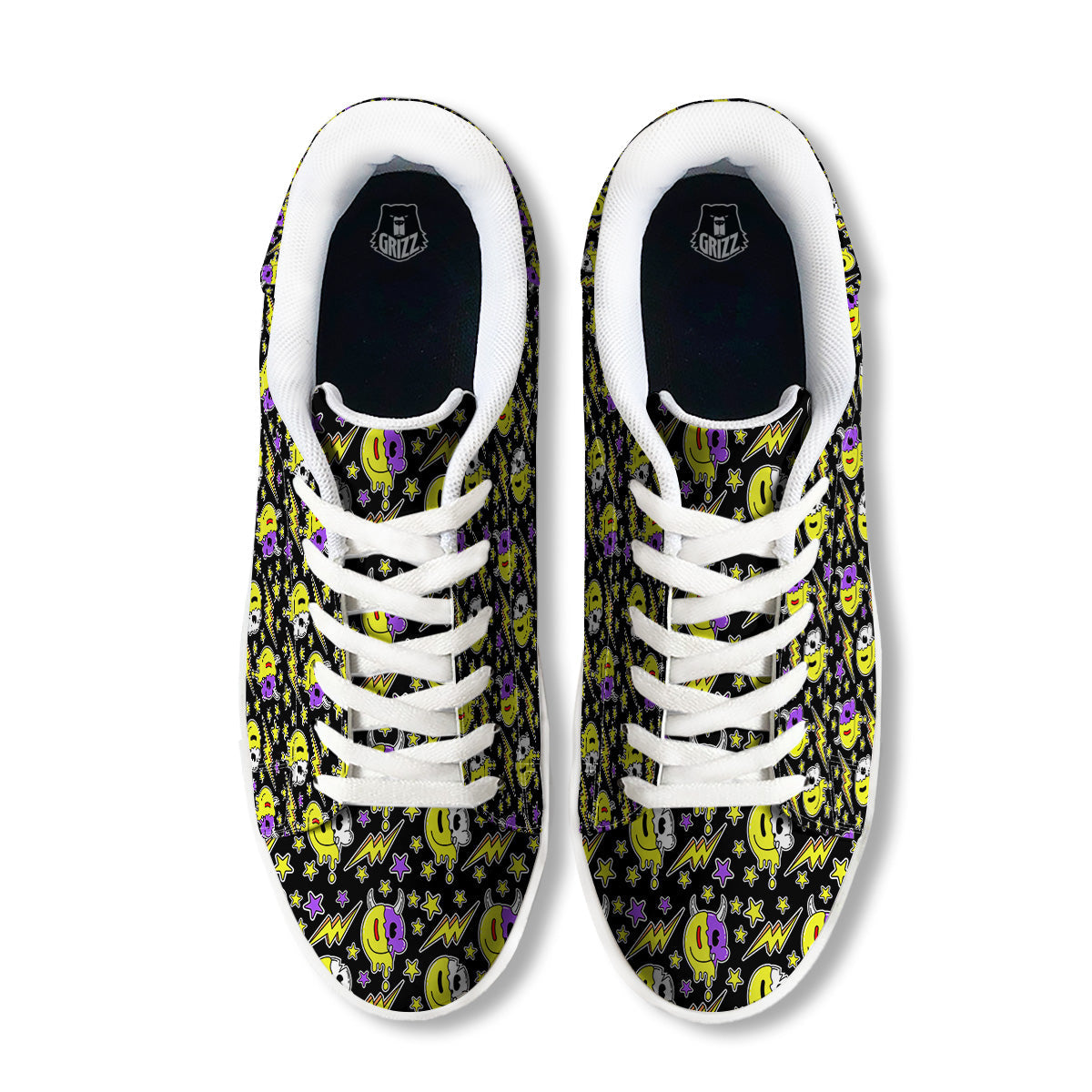 Psychedelic Trippy Acid Emoji Print Pattern White Low Top Sneakers-grizzshop