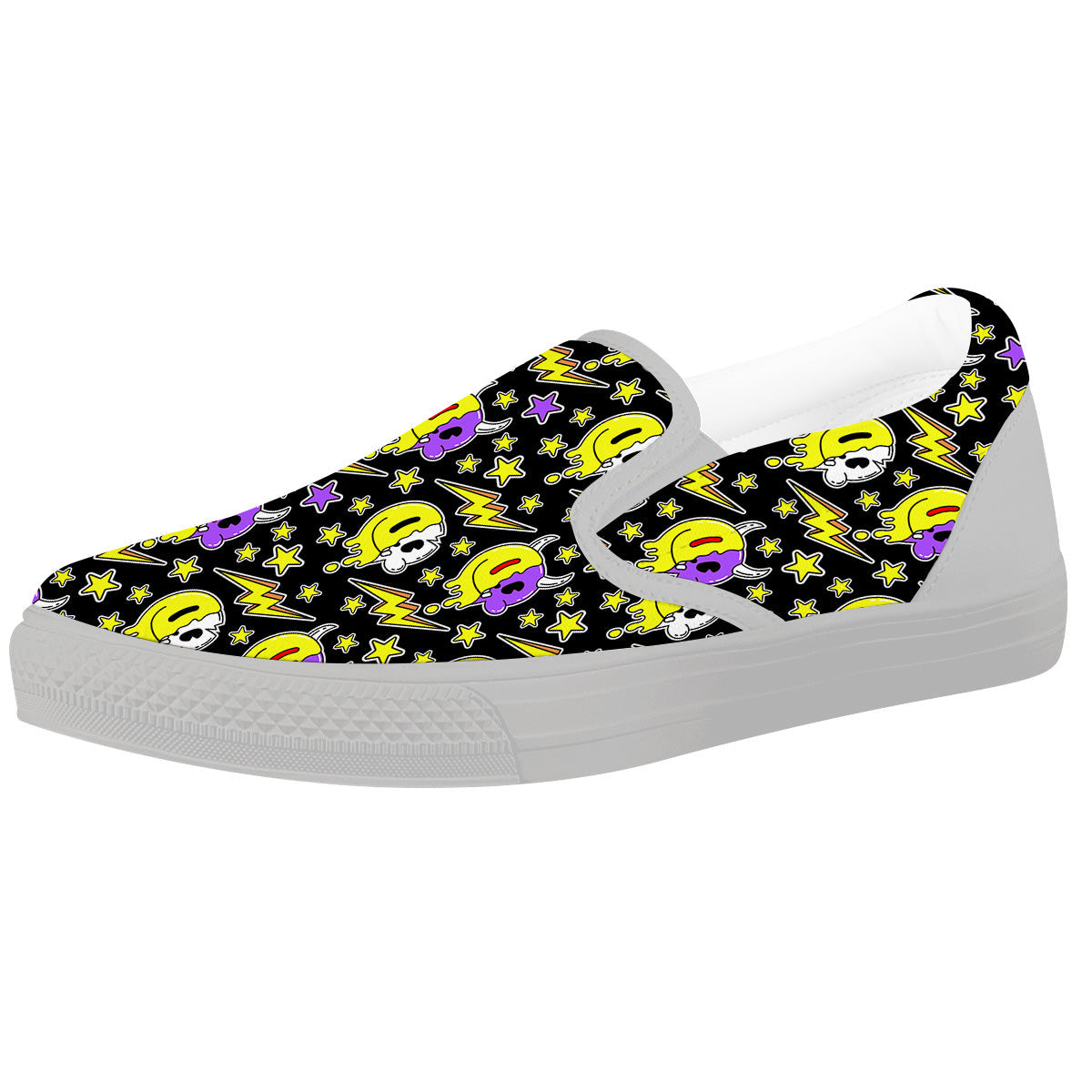 Psychedelic Trippy Acid Emoji Print Pattern White Slip On Shoes-grizzshop