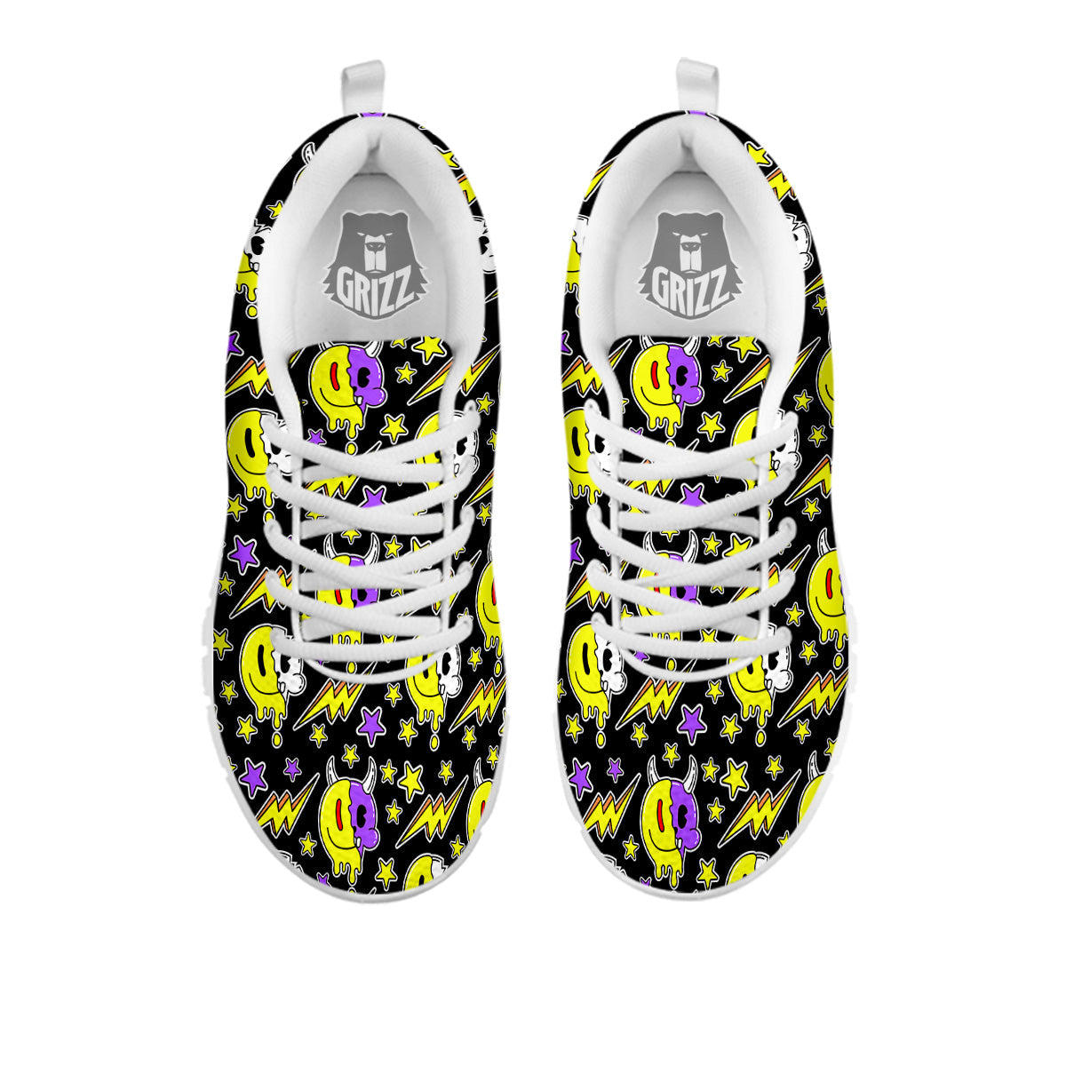 Psychedelic Trippy Acid Emoji Print Pattern White Sneaker-grizzshop