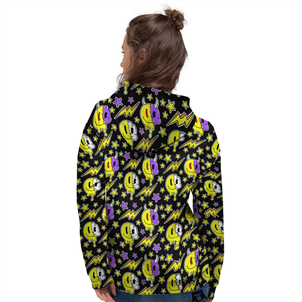 Psychedelic Trippy Acid Emoji Print Pattern Women's Hoodie-grizzshop