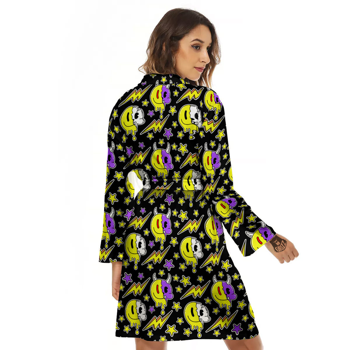Psychedelic Trippy Acid Emoji Print Pattern Women's Robe-grizzshop