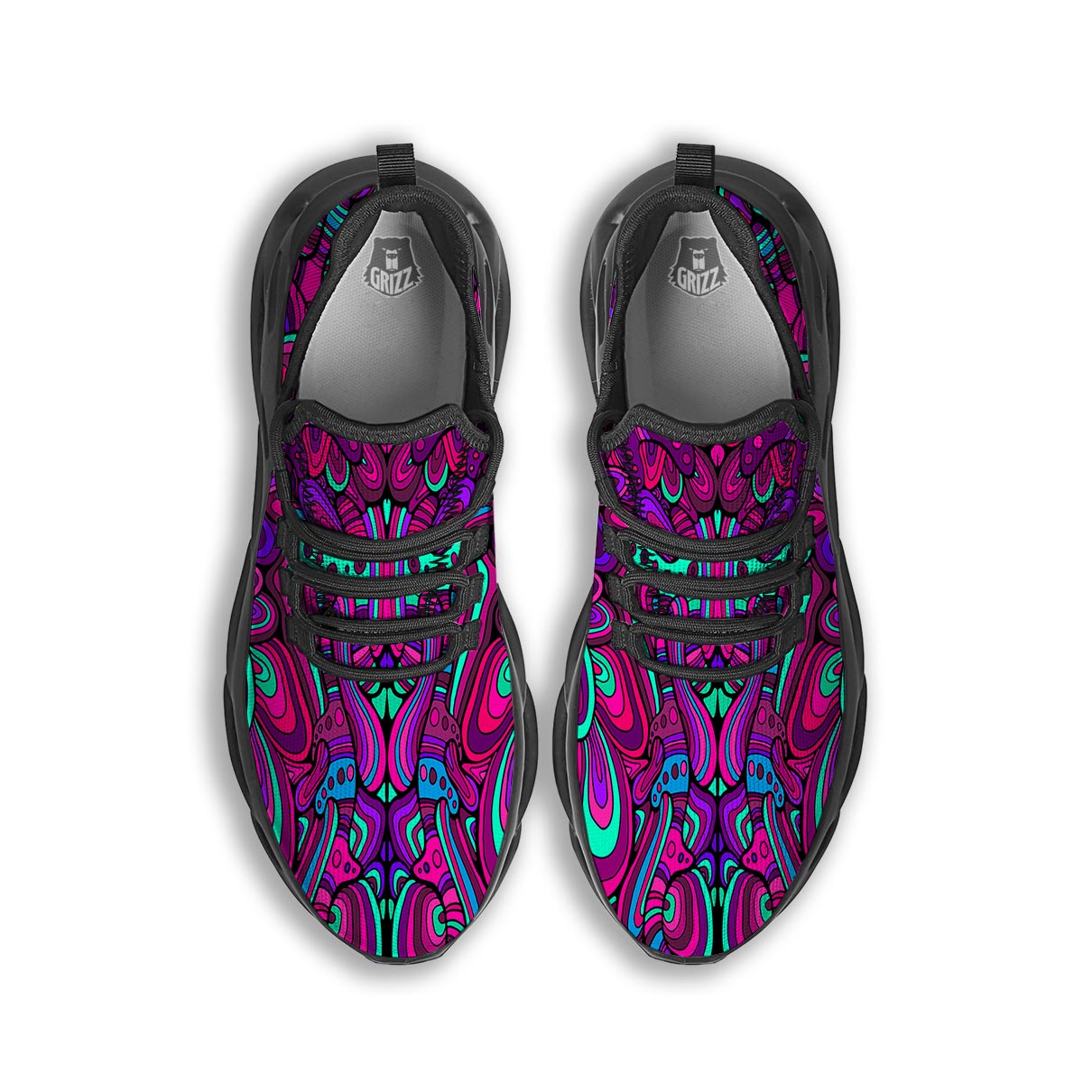 Psychedelic Trippy Doodle Black Running Shoes-grizzshop