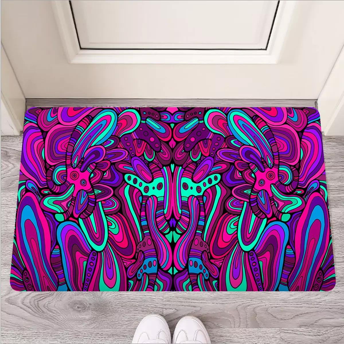 Psychedelic Trippy Doodle Door Mat-grizzshop