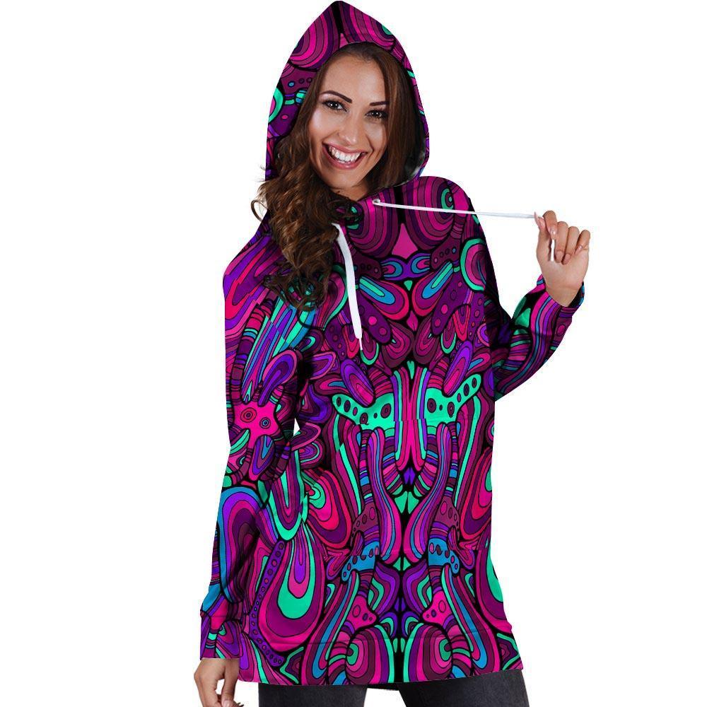 Psychedelic Trippy Doodle Hoodie Dress-grizzshop