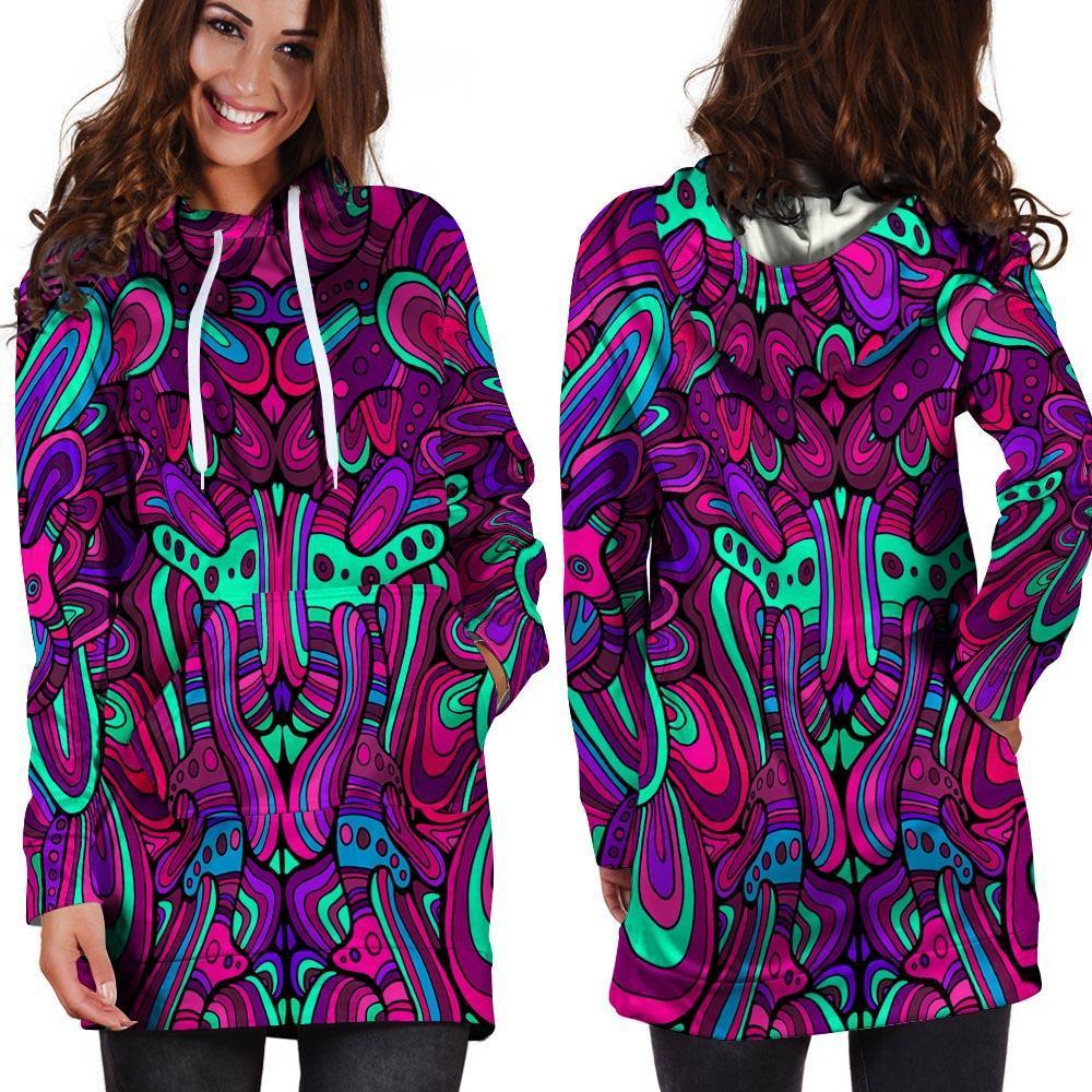 Psychedelic Trippy Doodle Hoodie Dress-grizzshop