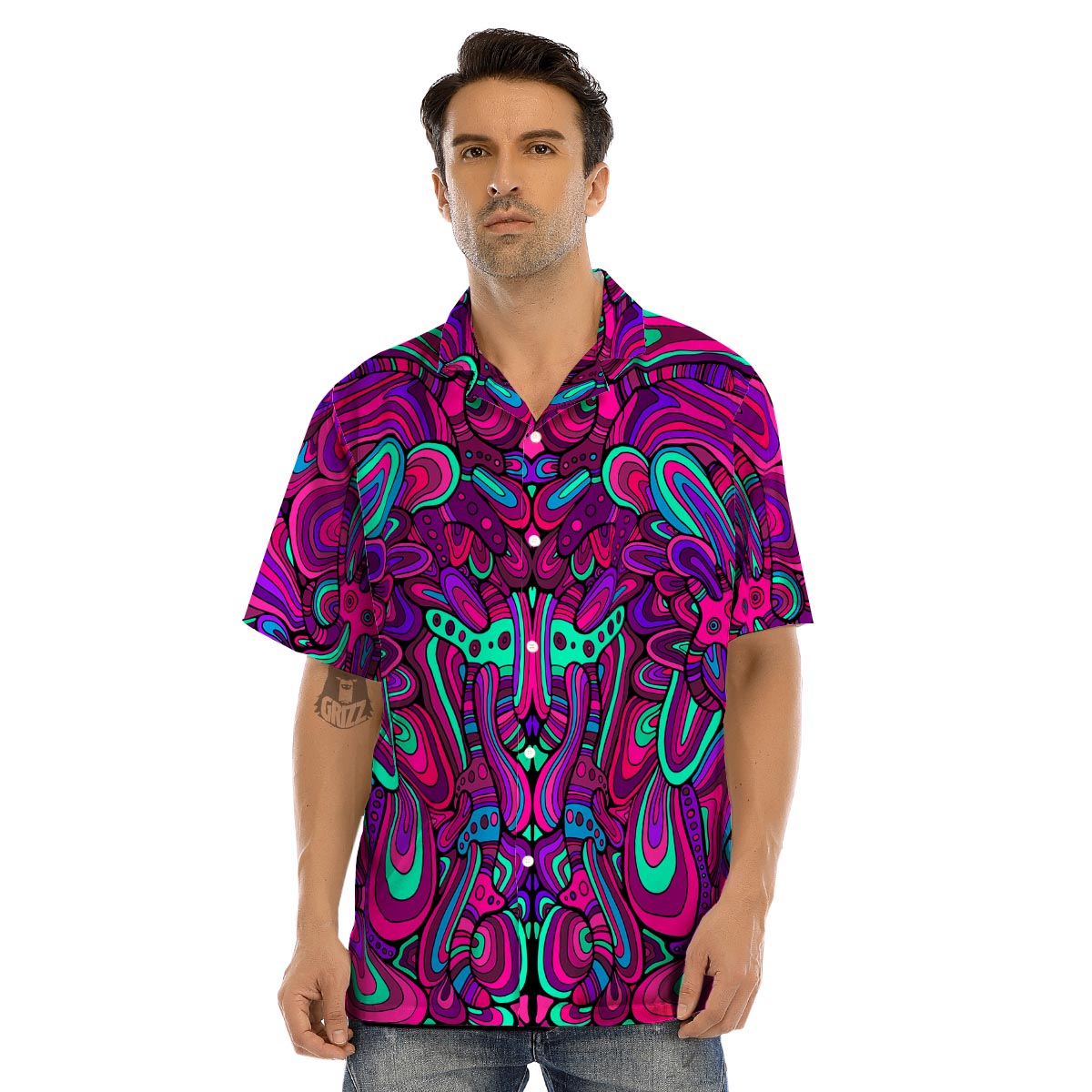 Psychedelic Trippy Doodle Men’s Hawaiian Shirt-grizzshop