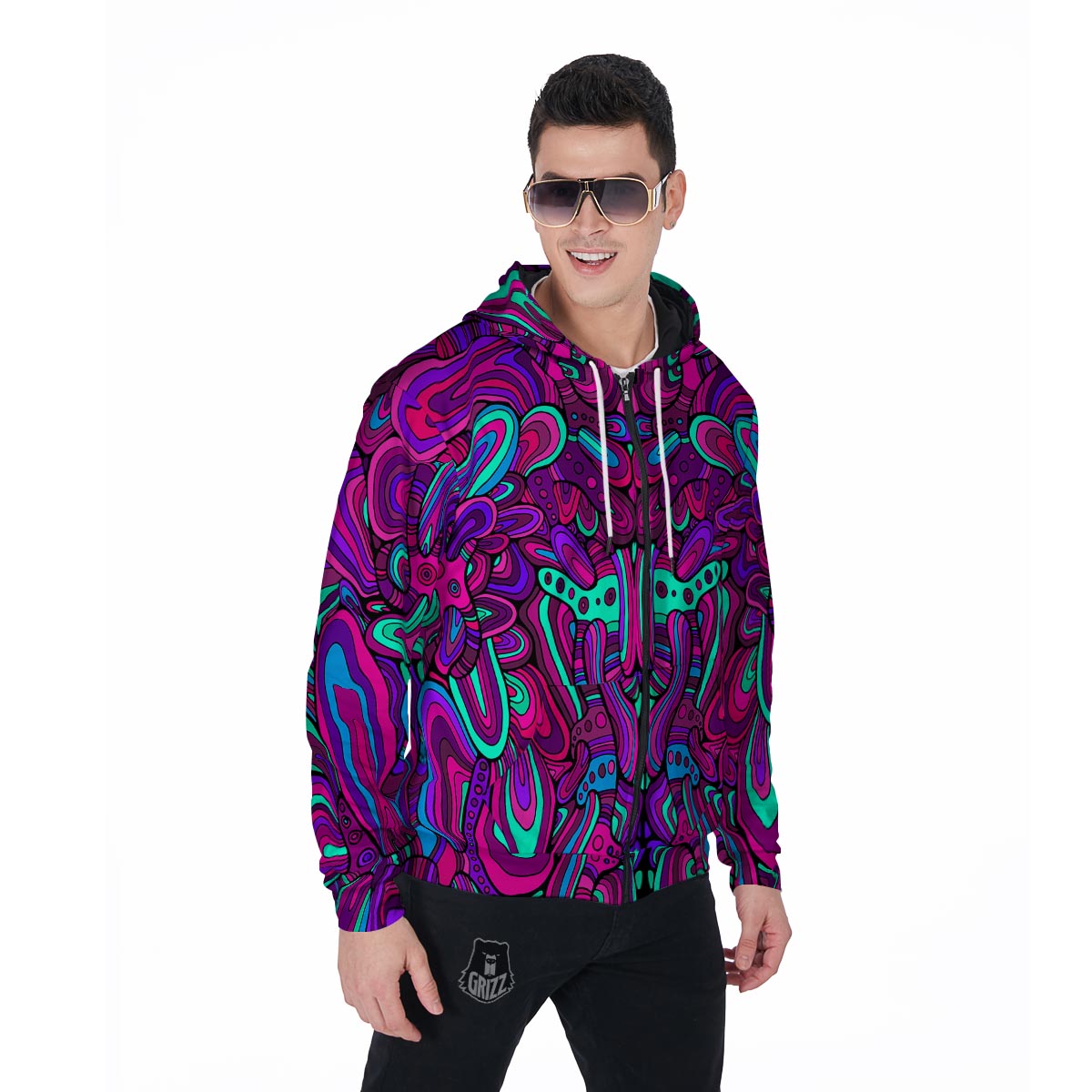 Psychedelic Trippy Doodle Men's Zip Up Hoodie-grizzshop