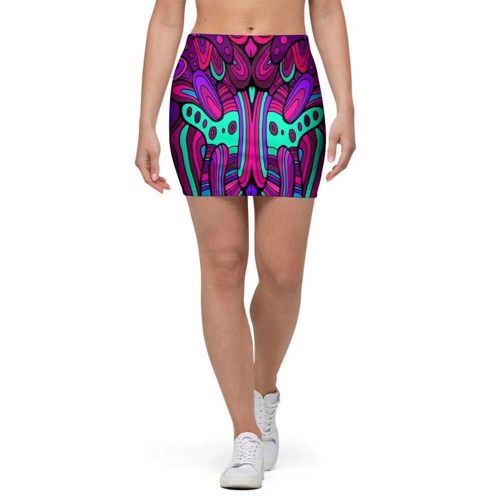 Psychedelic Trippy Doodle Mini Skirt-grizzshop