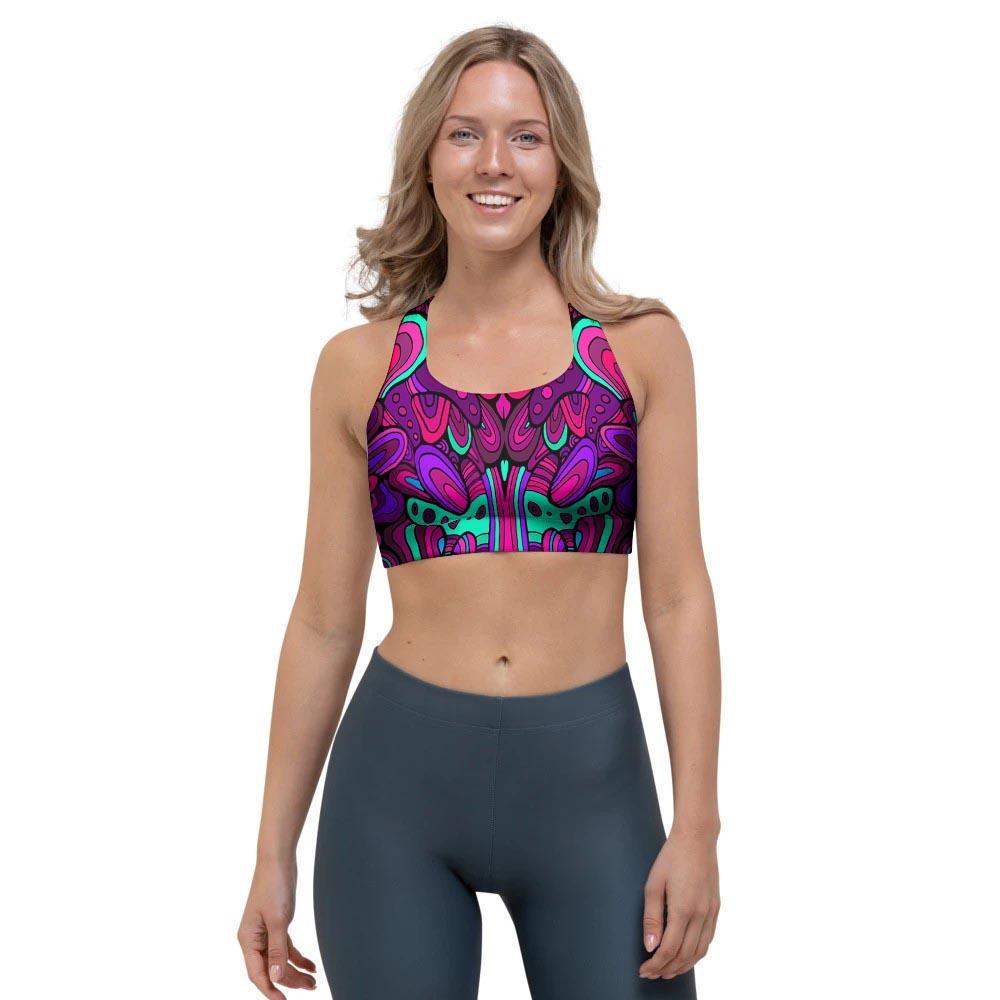 Psychedelic Trippy Doodle Sports Bra-grizzshop