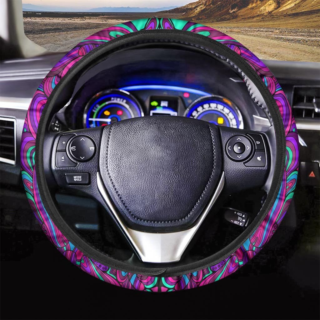 Psychedelic Trippy Doodle Steering Wheel Cover-grizzshop