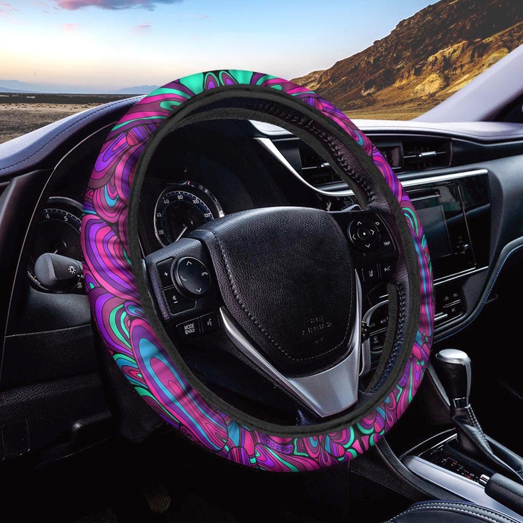 Psychedelic Trippy Doodle Steering Wheel Cover-grizzshop