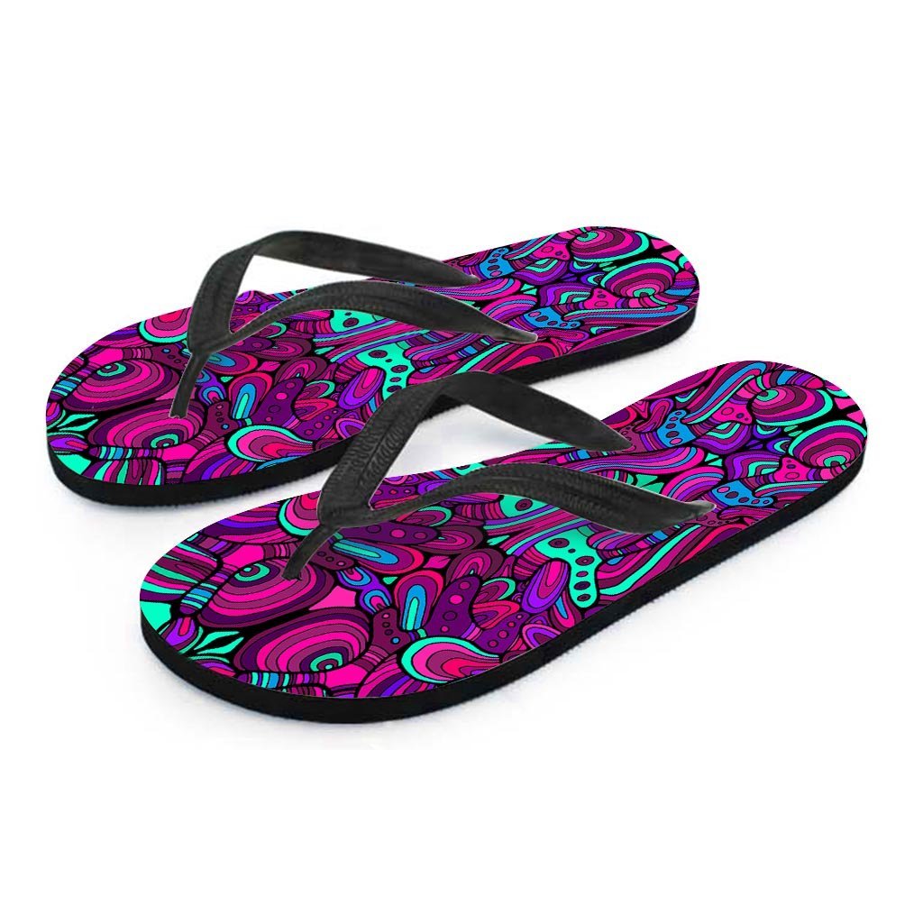 Psychedelic Trippy Doodle Women's Flip Flops-grizzshop