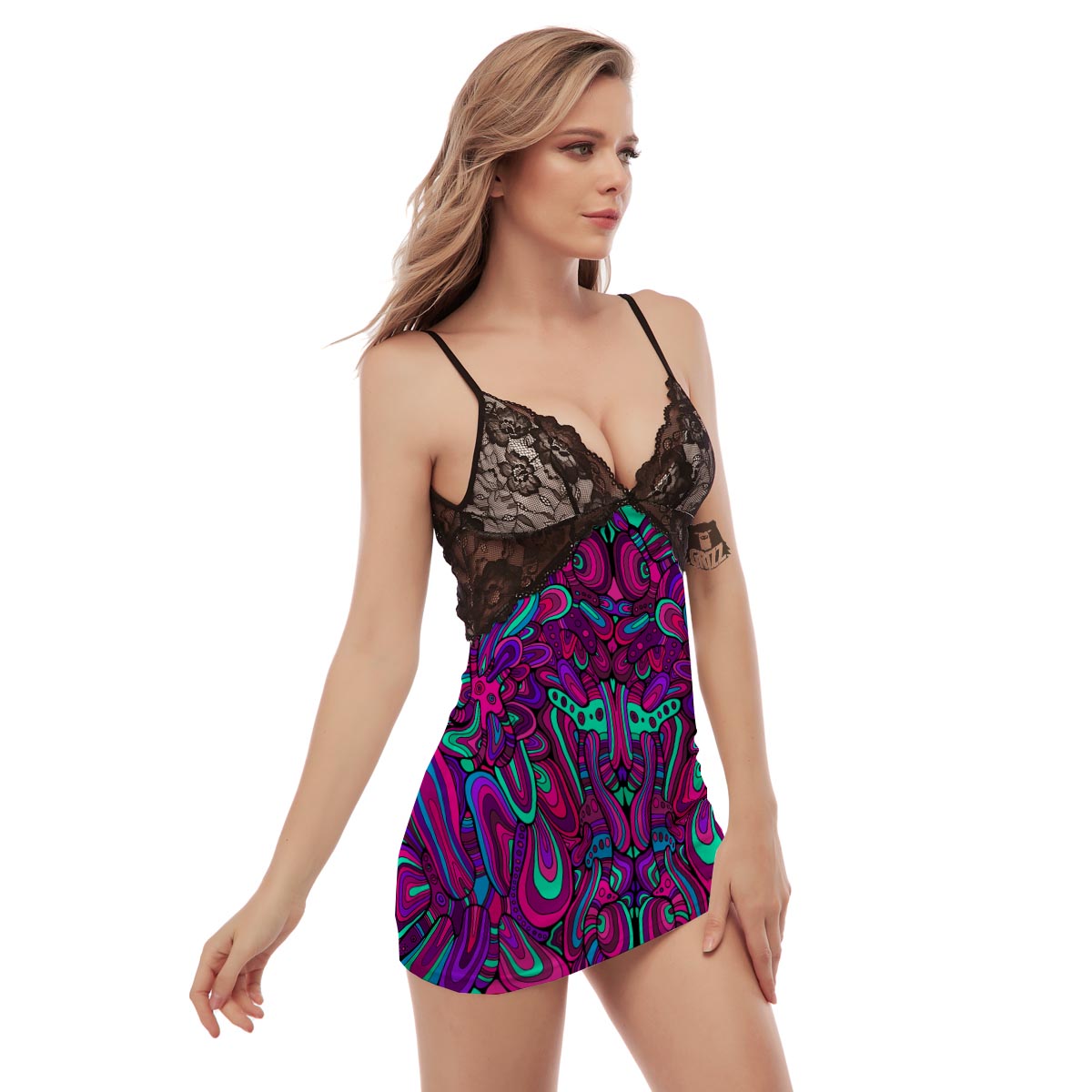 Psychedelic Trippy Doodle Women's Sexy Night Dress-grizzshop