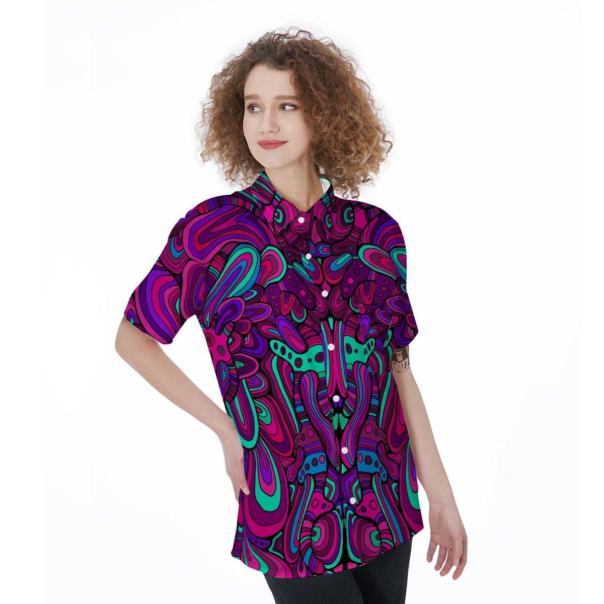 Psychedelic Trippy Doodle Women's Short Sleeve Shirts-grizzshop