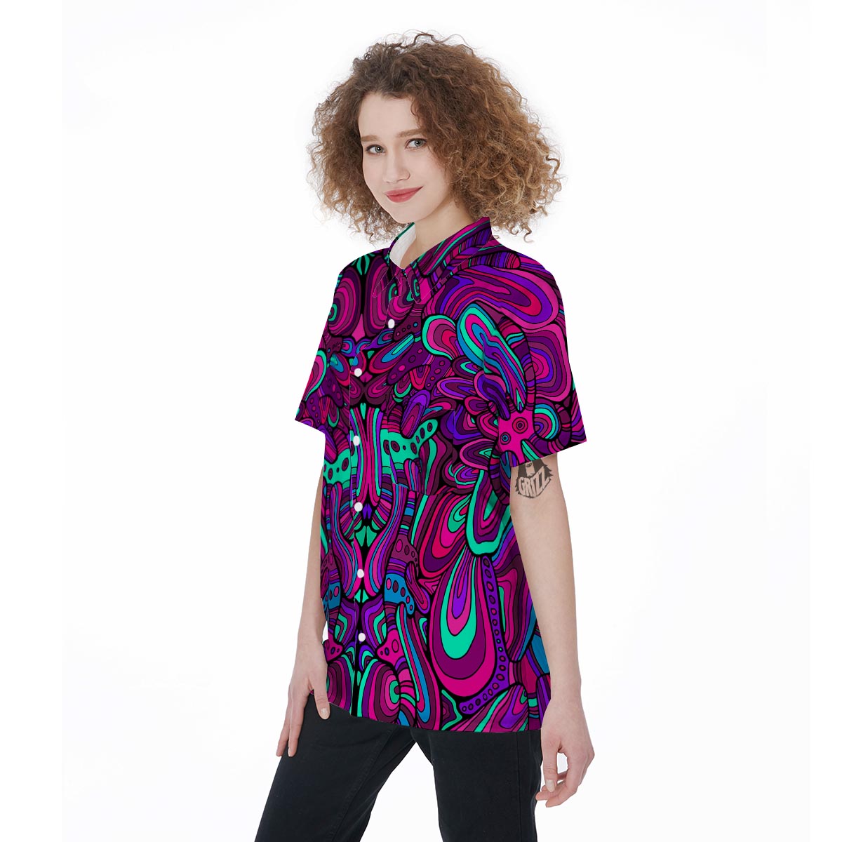 Psychedelic Trippy Doodle Women's Short Sleeve Shirts-grizzshop
