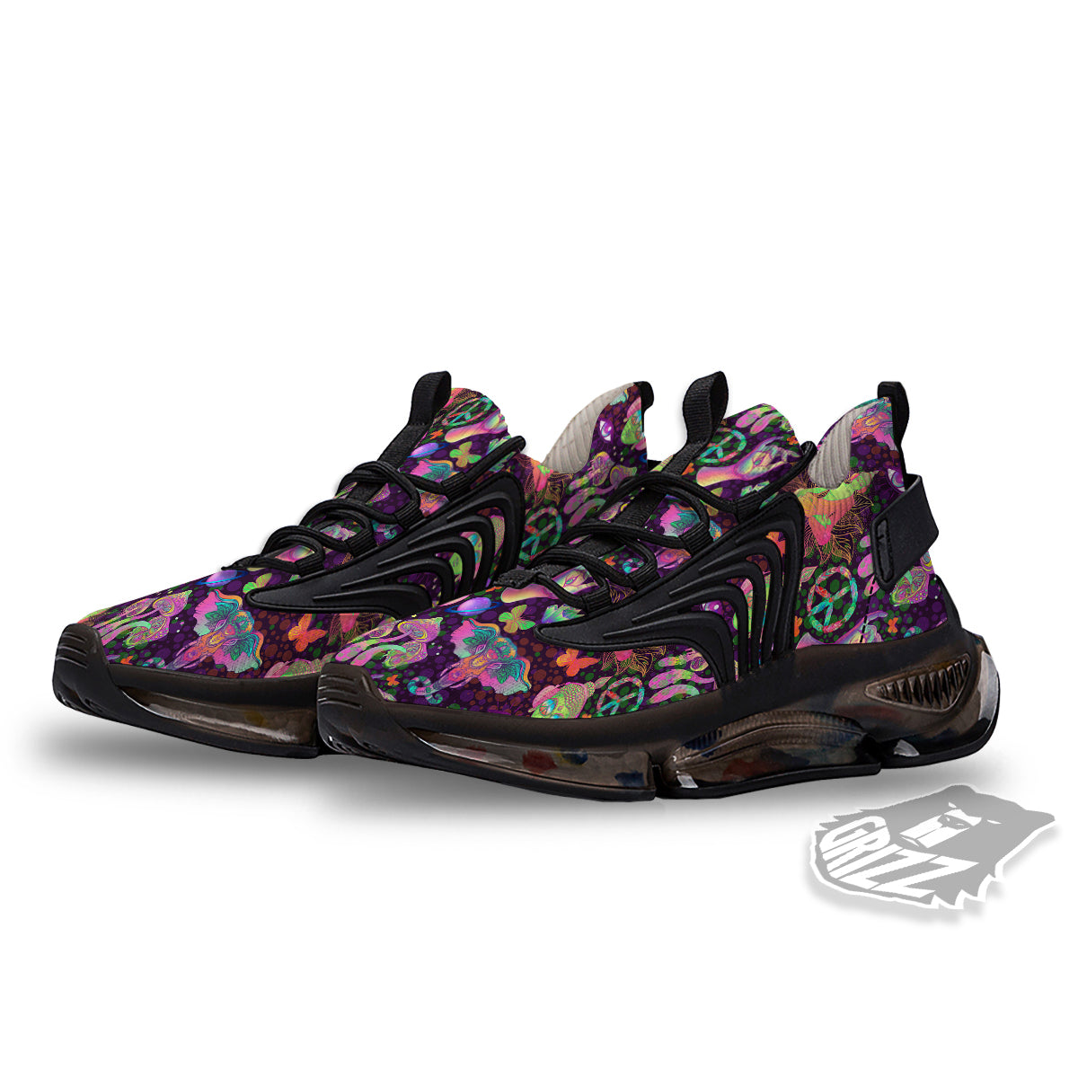 Psychedelic Trippy Drug Cartoon Print Pattern Black Gym Shoes-grizzshop