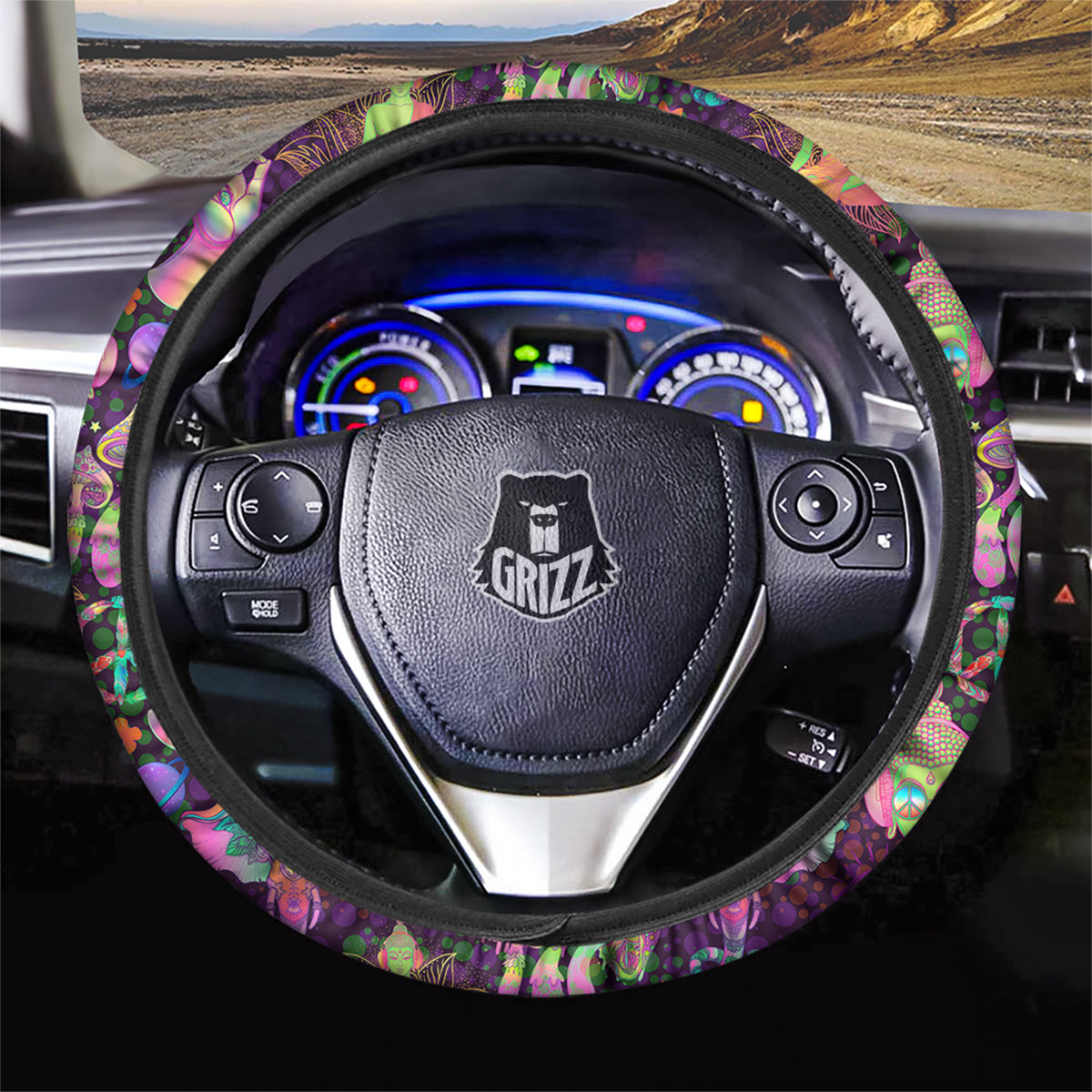 Psychedelic Trippy Drug Cartoon Print Pattern Car Steering Wheel Cover-grizzshop