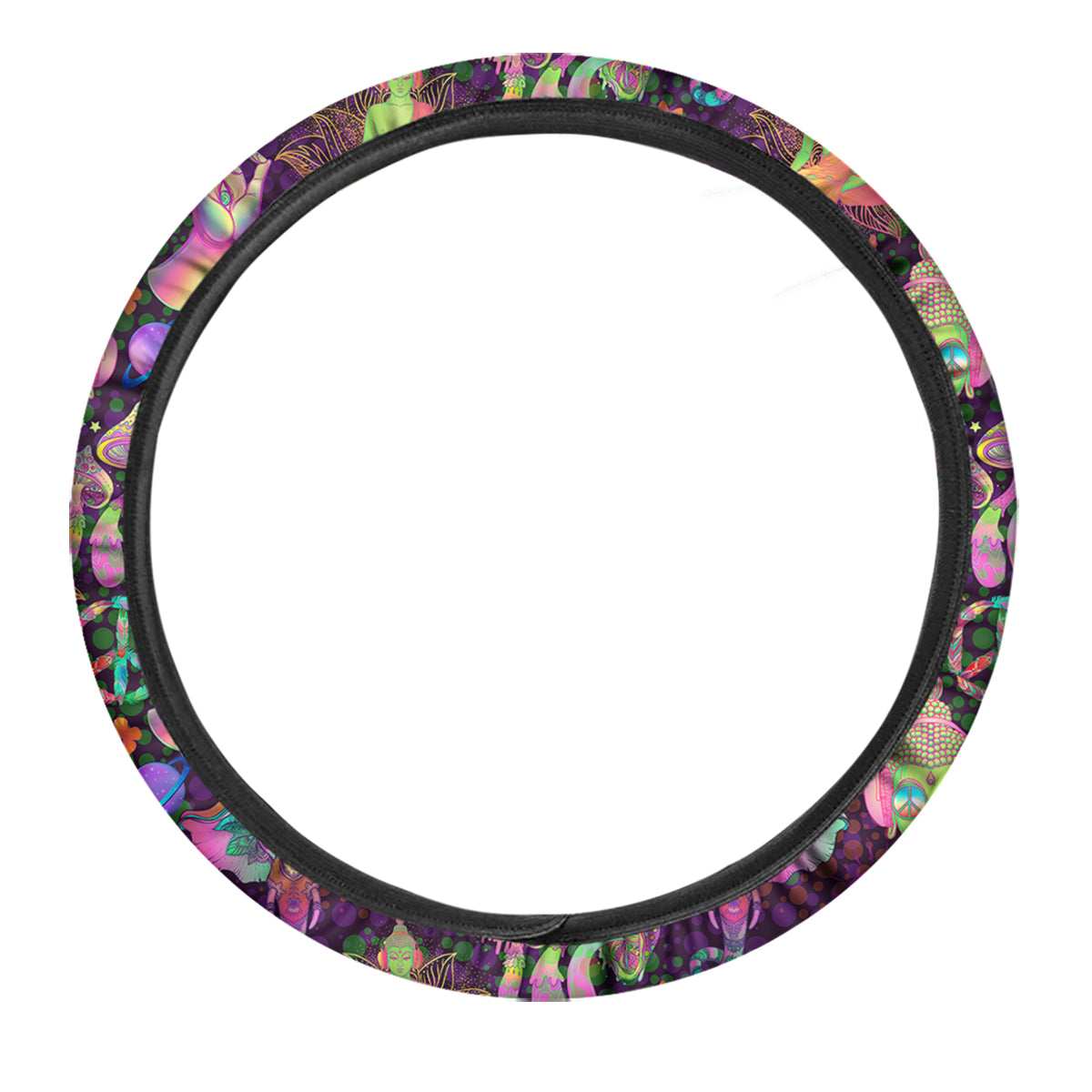 Psychedelic Trippy Drug Cartoon Print Pattern Car Steering Wheel Cover-grizzshop