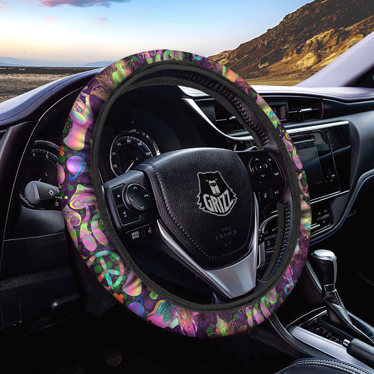 Psychedelic Trippy Drug Cartoon Print Pattern Car Steering Wheel Cover-grizzshop