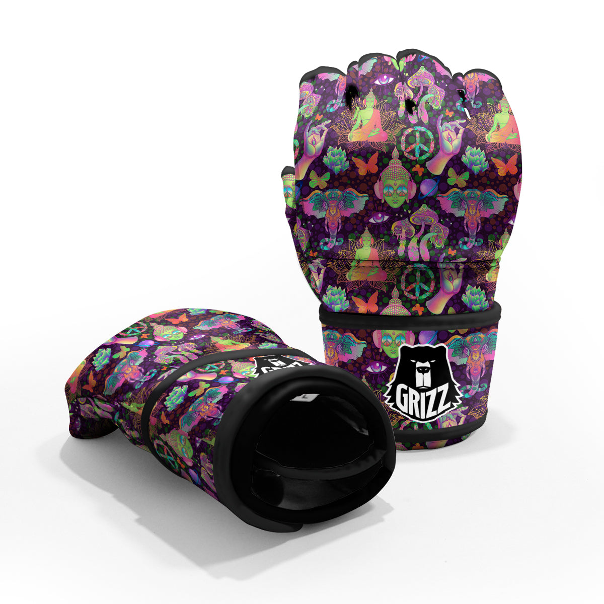 Psychedelic Trippy Drug Cartoon Print Pattern MMA Gloves-grizzshop